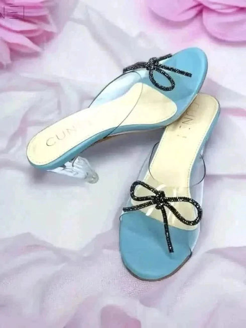 Womens Pastel Blue Clear Strap Bella Heels with Bow